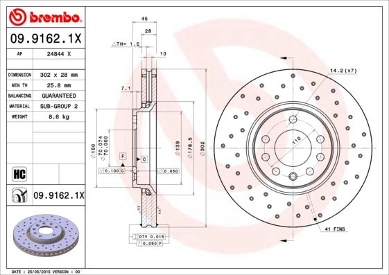 Brembo 09.9162.1X - Bromsskiva xdelar.se