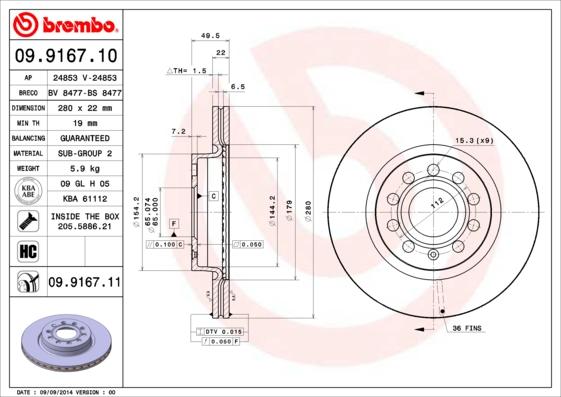 Brembo 09.9167.11 - Bromsskiva xdelar.se