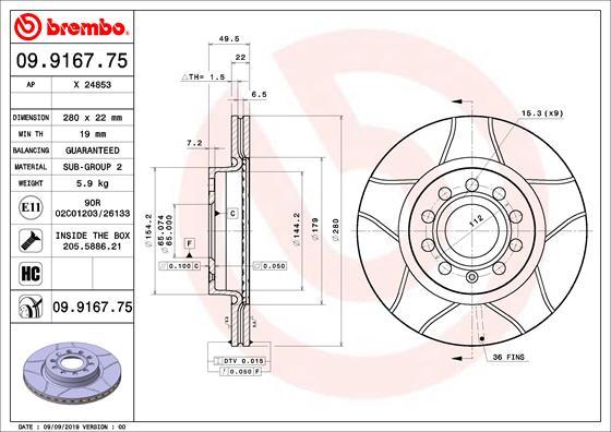 Brembo 09.9167.75 - Bromsskiva xdelar.se