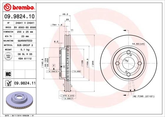 Brembo 09.9824.11 - Bromsskiva xdelar.se