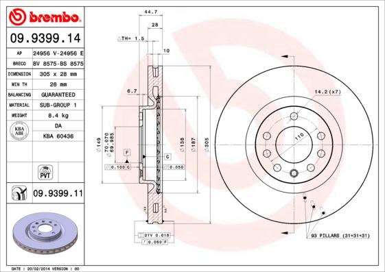 Brembo 09.9399.11 - Bromsskiva xdelar.se