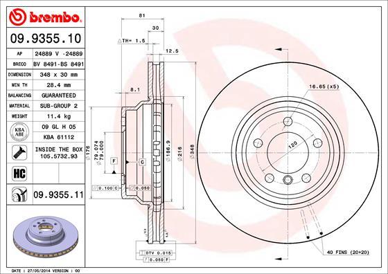 Brembo 09.9355.11 - Bromsskiva xdelar.se