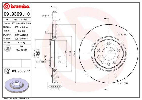 Brembo 09.9369.11 - Bromsskiva xdelar.se