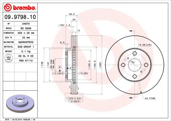 Brembo 09.9798.10 - Bromsskiva xdelar.se