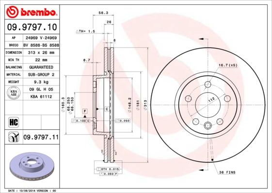 Brembo 09.9797.11 - Bromsskiva xdelar.se