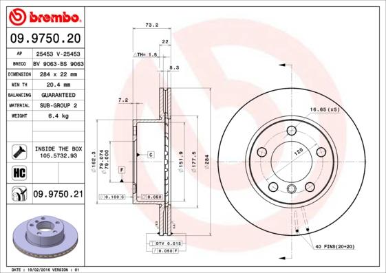 Brembo 09.9750.21 - Bromsskiva xdelar.se