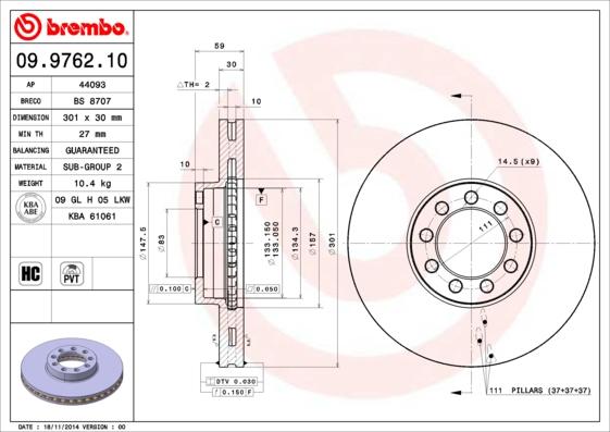 Brembo 09.9762.10 - Bromsskiva xdelar.se