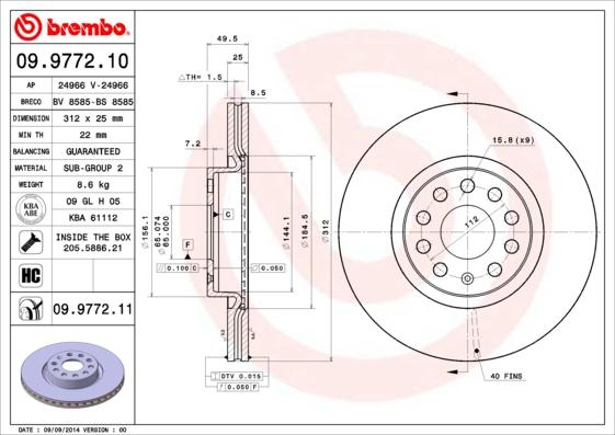 Brembo 09.9772.11 - Bromsskiva xdelar.se