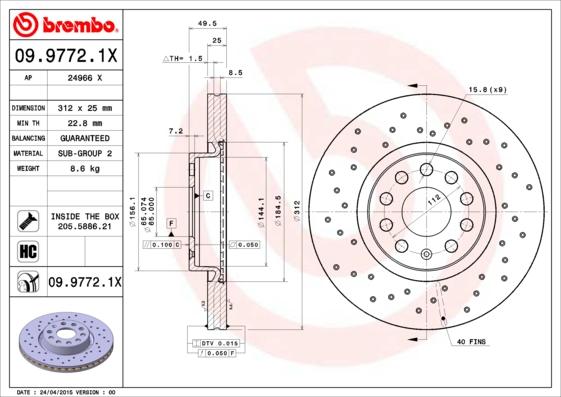 Brembo 09.9772.1X - Bromsskiva xdelar.se