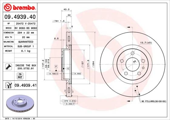 Brembo 09.4939.41 - Bromsskiva xdelar.se