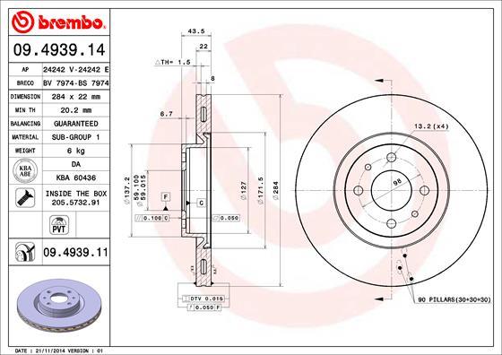 Brembo 09.4939.11 - Bromsskiva xdelar.se