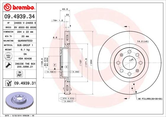 Brembo 09.4939.31 - Bromsskiva xdelar.se