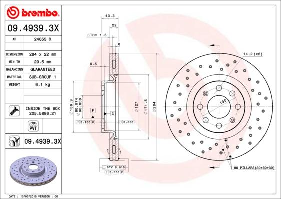 Brembo 09.4939.3X - Bromsskiva xdelar.se