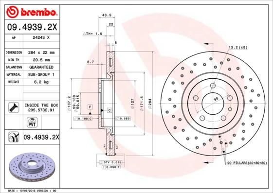 Brembo 09.4939.2X - Bromsskiva xdelar.se