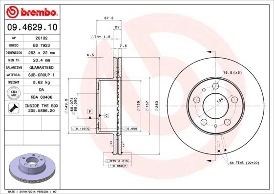 Brembo 09.4629.10 - Bromsskiva xdelar.se