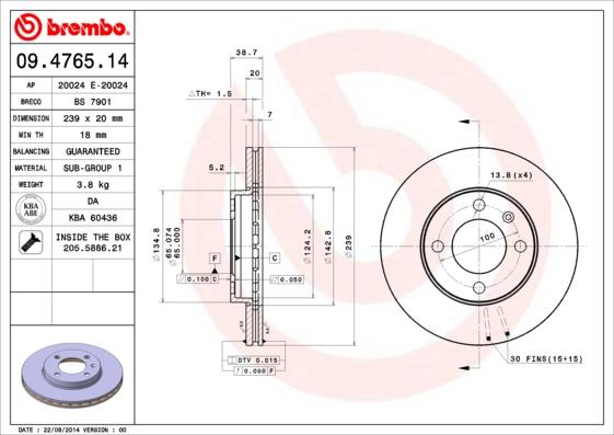 Brembo 09.4765.14 - Bromsskiva xdelar.se