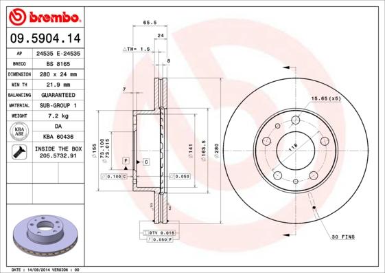 Brembo 09.5904.14 - Bromsskiva xdelar.se