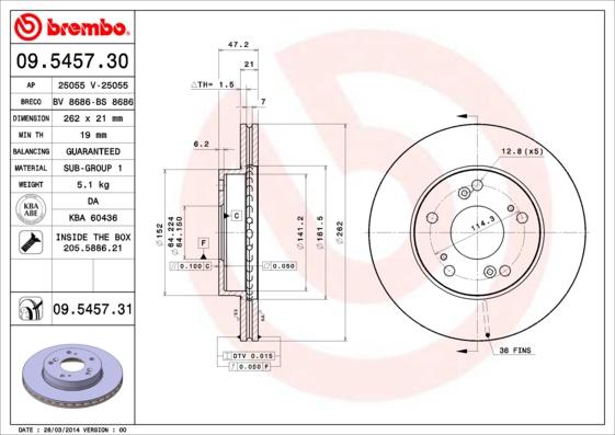 Brembo 09.5457.31 - Bromsskiva xdelar.se