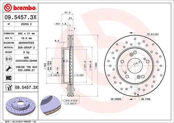 Brembo 09.5457.3X - Bromsskiva xdelar.se