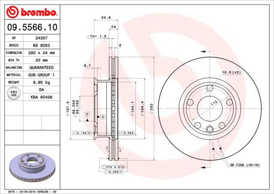 Brembo 09.5566.10 - Bromsskiva xdelar.se