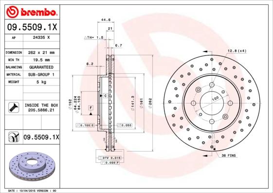 Brembo 09.5509.1X - Bromsskiva xdelar.se