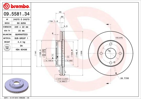 Brembo 09.5581.34 - Bromsskiva xdelar.se