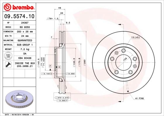 Brembo 09.5574.10 - Bromsskiva xdelar.se