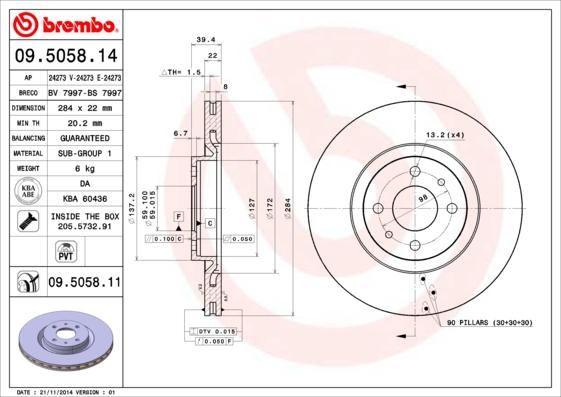 Brembo 09.5058.11 - Bromsskiva xdelar.se