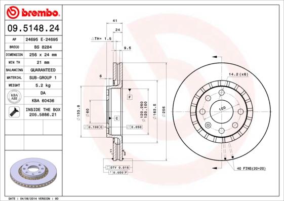 Brembo 09.5148.24 - Bromsskiva xdelar.se