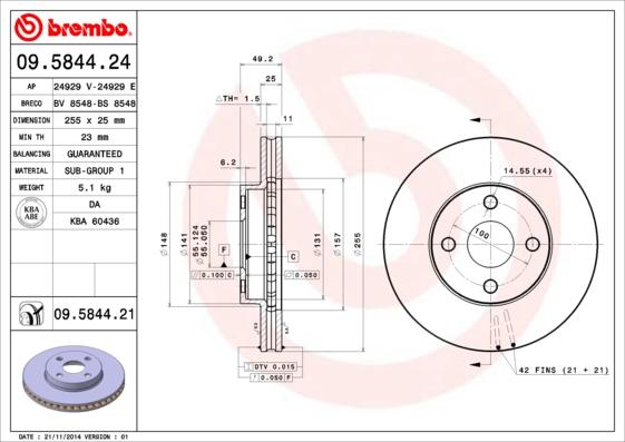 Brembo 09.5844.21 - Bromsskiva xdelar.se