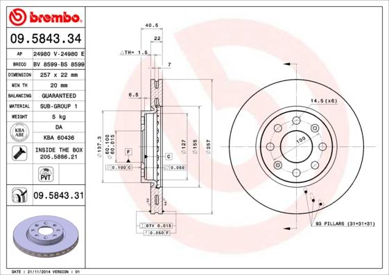 Brembo 09.5843.31 - Bromsskiva xdelar.se