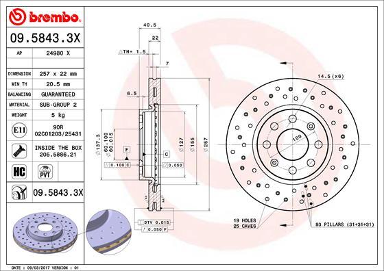 Brembo 09.5843.3X - Bromsskiva xdelar.se