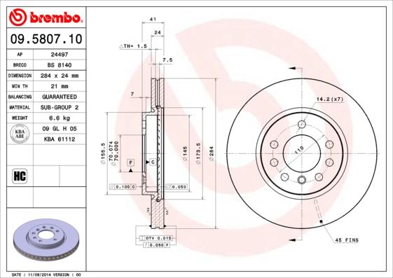 Brembo 09.5807.10 - Bromsskiva xdelar.se