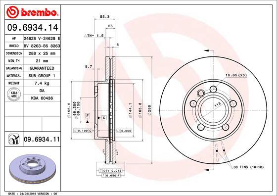 Brembo 09.6934.11 - Bromsskiva xdelar.se