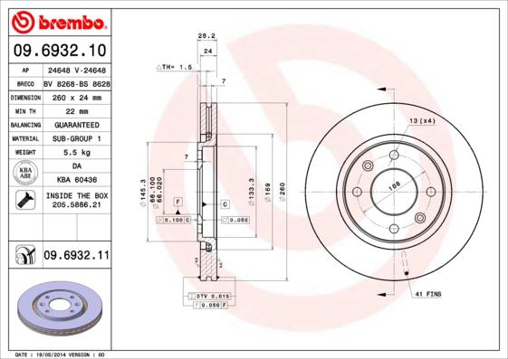 Brembo 09.6932.11 - Bromsskiva xdelar.se