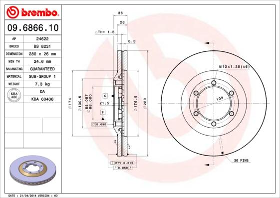 Brembo 09.6866.10 - Bromsskiva xdelar.se