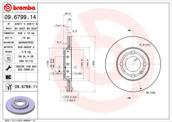 Brembo 09.6799.11 - Bromsskiva xdelar.se