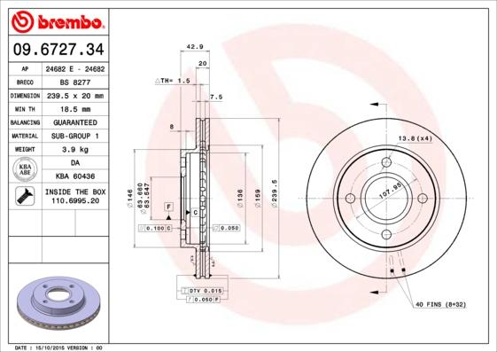 Brembo 09.6727.34 - Bromsskiva xdelar.se