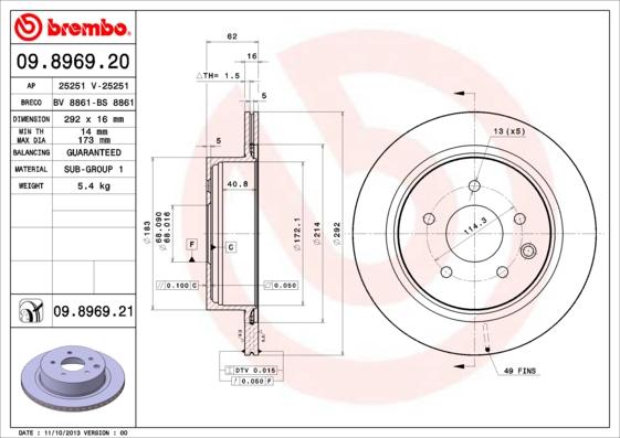 Brembo 09.8969.21 - Bromsskiva xdelar.se