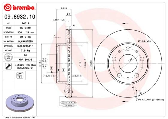 Brembo 09.8932.10 - Bromsskiva xdelar.se