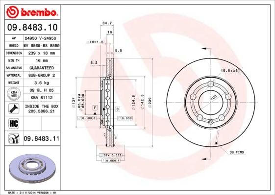 Brembo 09.8483.11 - Bromsskiva xdelar.se