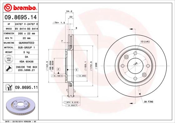 Brembo 09.8695.11 - Bromsskiva xdelar.se