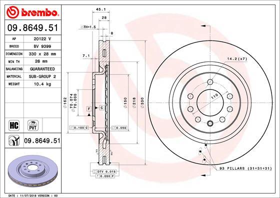 Brembo 09.8649.51 - Bromsskiva xdelar.se