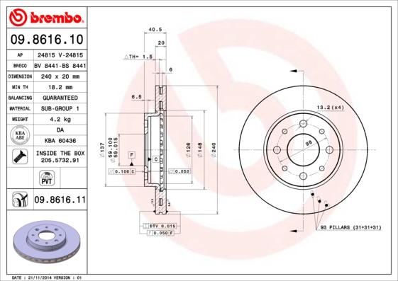 Brembo 09.8616.11 - Bromsskiva xdelar.se