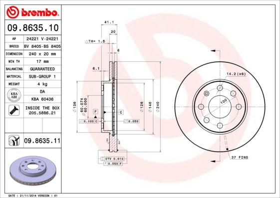 Brembo 09.8635.11 - Bromsskiva xdelar.se