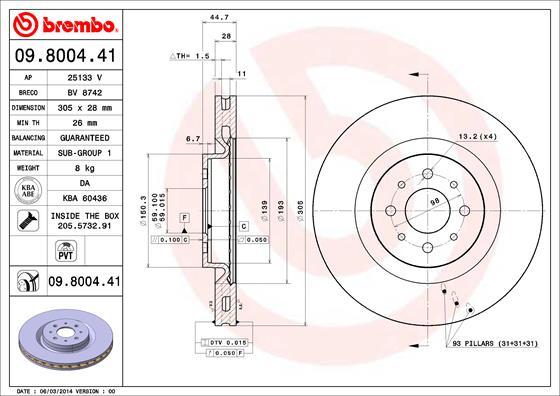 Brembo 09.8004.41 - Bromsskiva xdelar.se