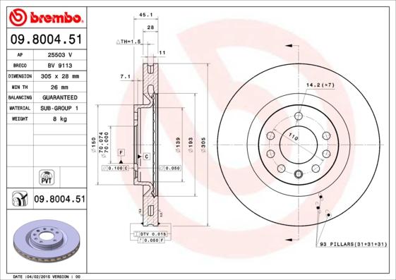 Brembo 09.8004.51 - Bromsskiva xdelar.se