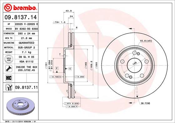 Brembo 09.8137.11 - Bromsskiva xdelar.se