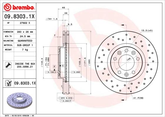 Brembo 09.8303.1X - Bromsskiva xdelar.se