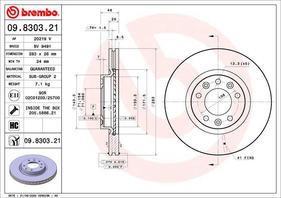 Brembo 09.8303.21 - Bromsskiva xdelar.se